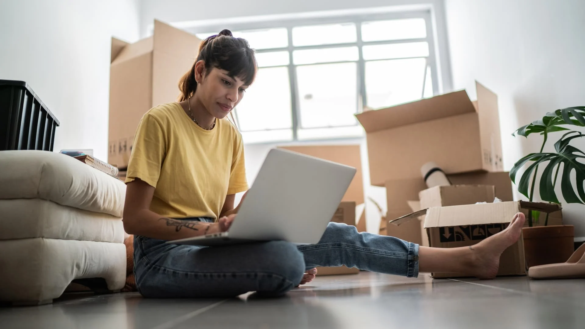 Girl Purchasing New Home Online Over Computer Remote Digital Notary